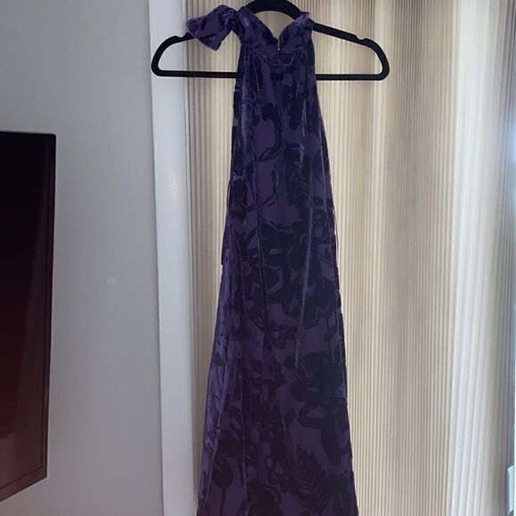 TRINA TURK MOCK NECK BURNOUT VELVET DRESS PURPLE - Picture 8 of 10